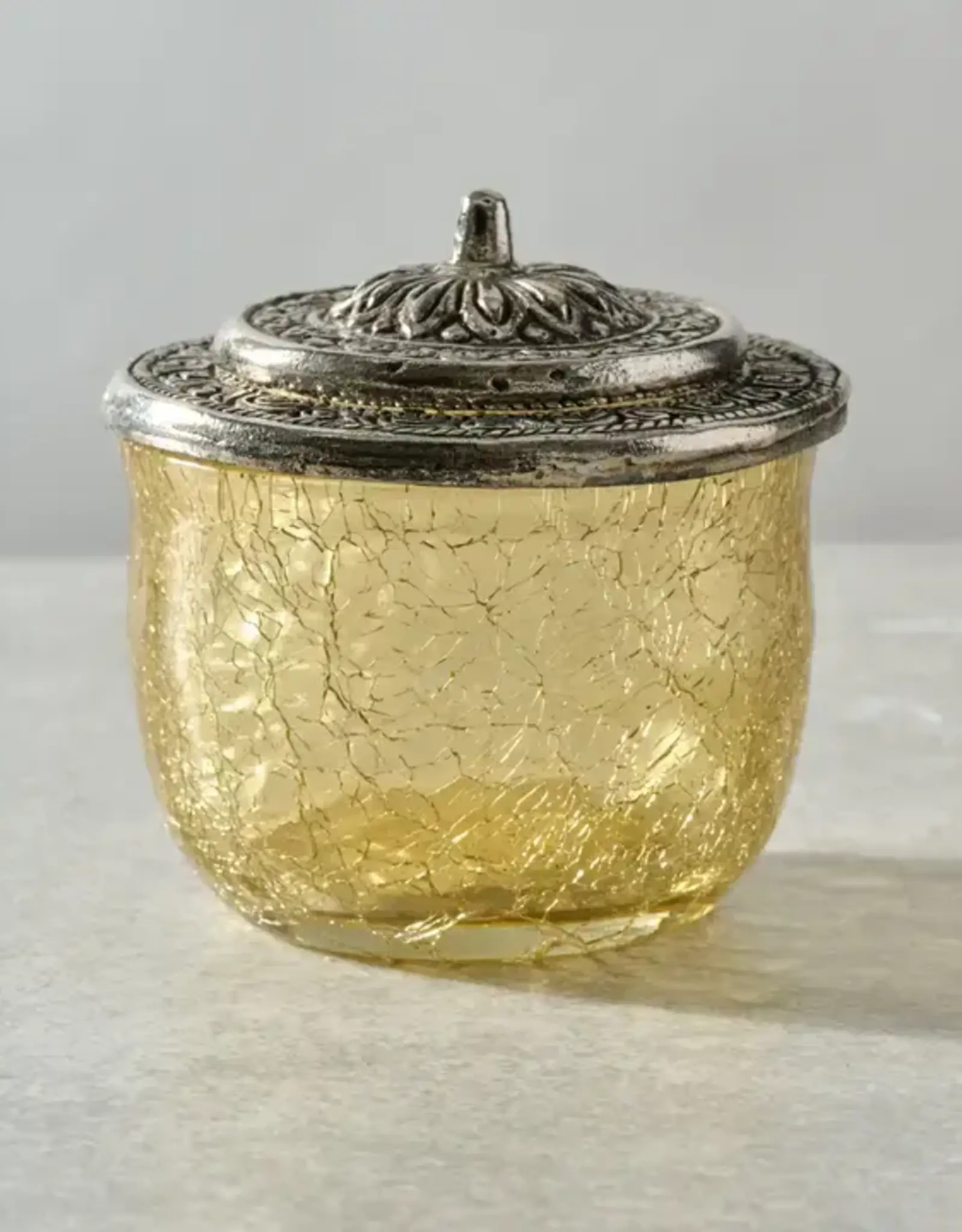 Ten Thousand Villages Ria Crackle Glass Jar - Pastel Yellow