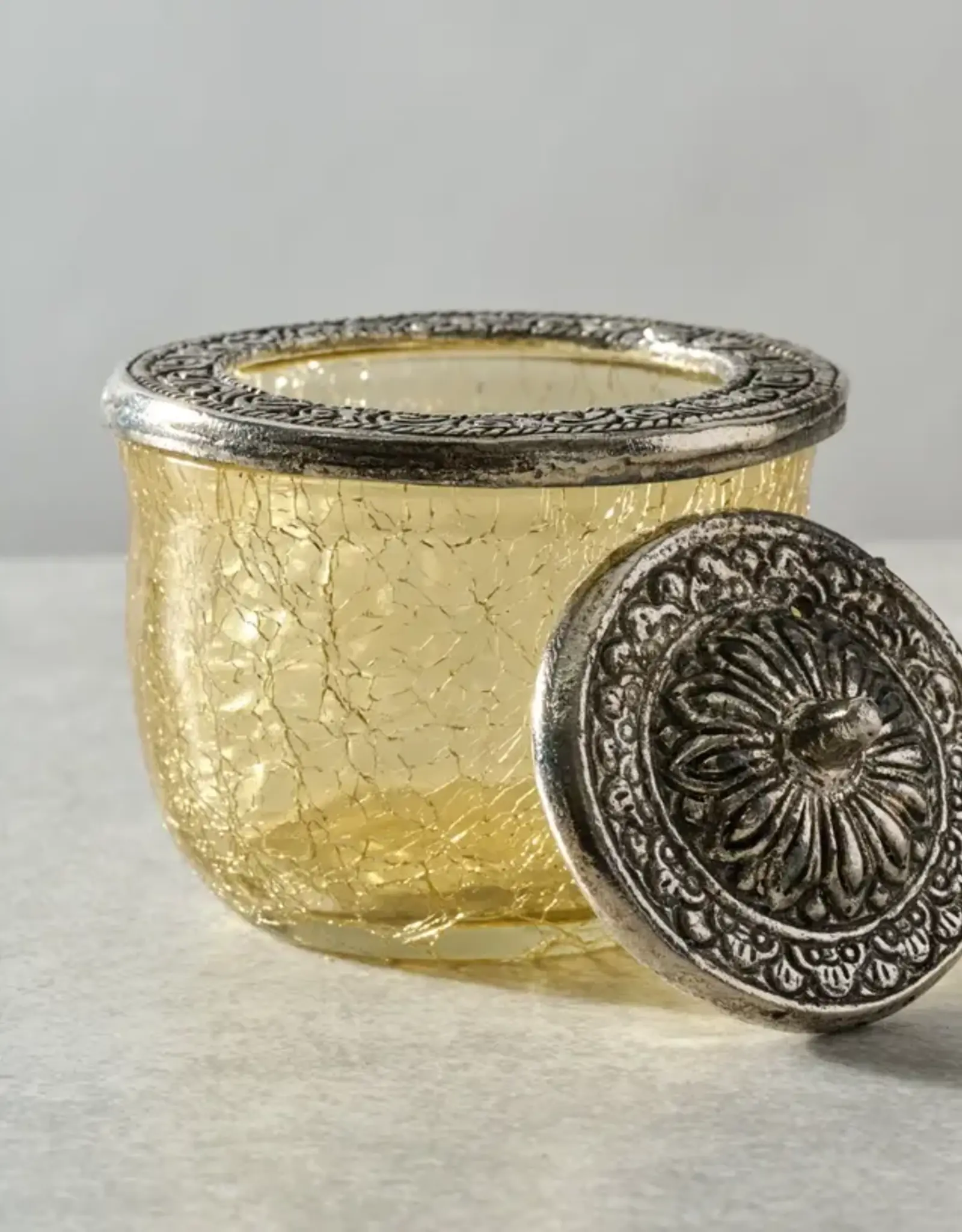 Ten Thousand Villages Ria Crackle Glass Jar - Pastel Yellow