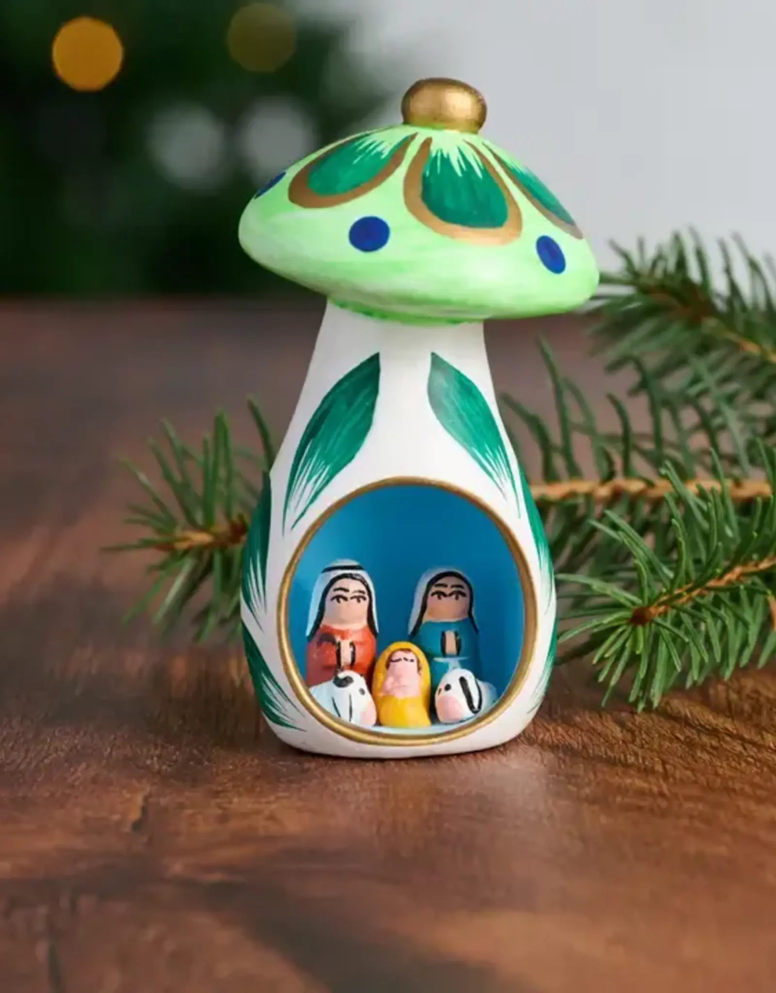 Ten Thousand Villages Mini Mushroom Ceramic Nativity