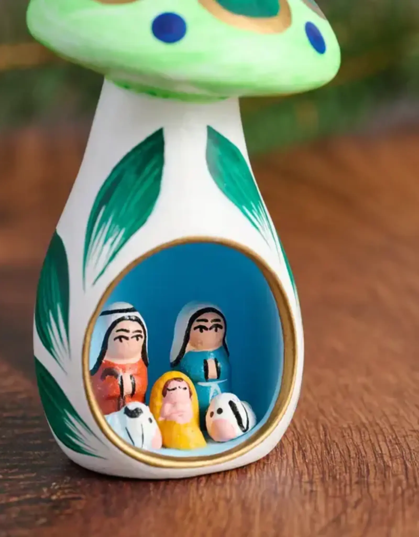 Ten Thousand Villages Mini Mushroom Ceramic Nativity