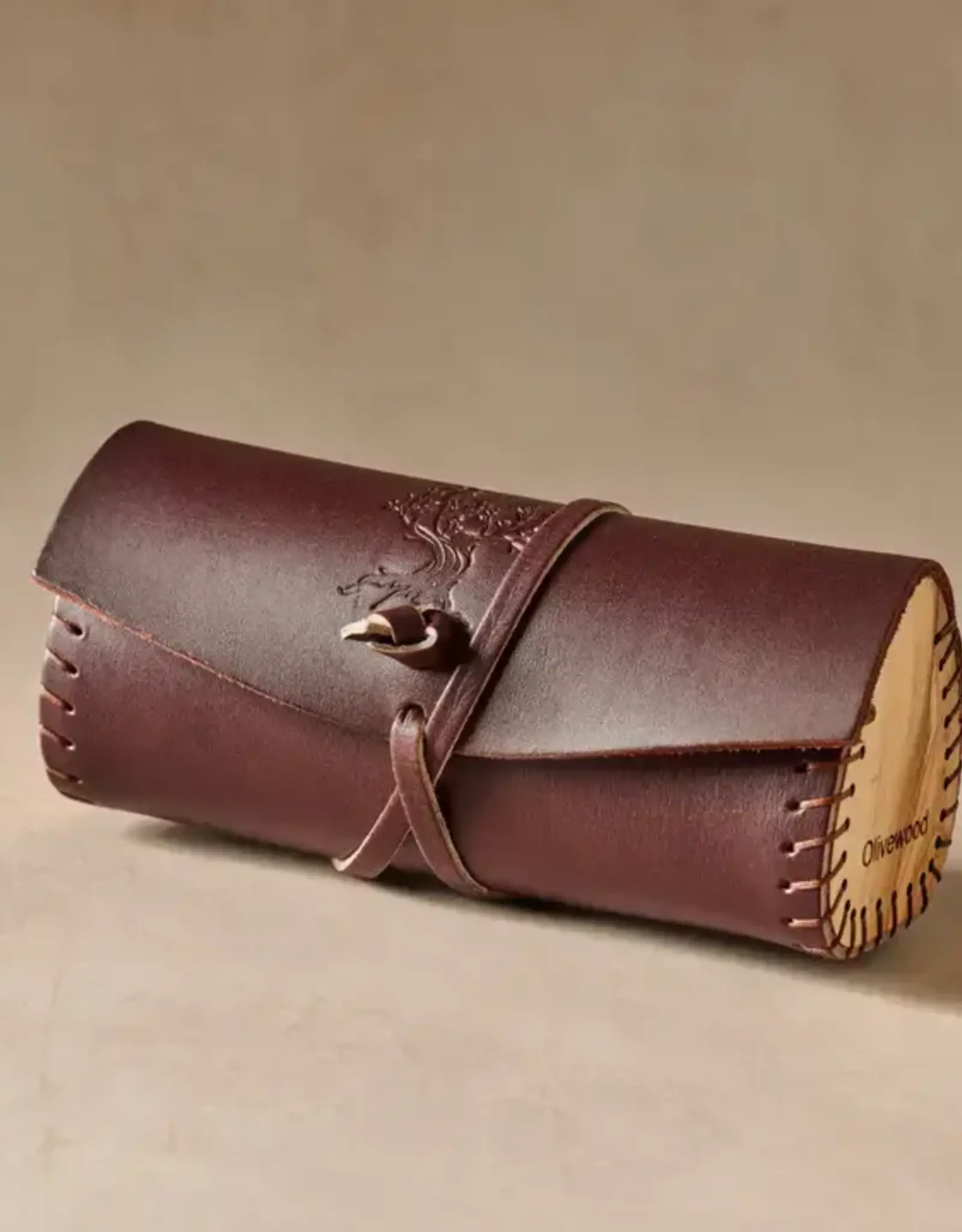 Ten Thousand Villages Asif Leather & Olive Wood Eyeglass Case