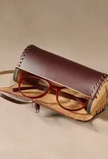 Ten Thousand Villages Asif Leather & Olive Wood Eyeglass Case