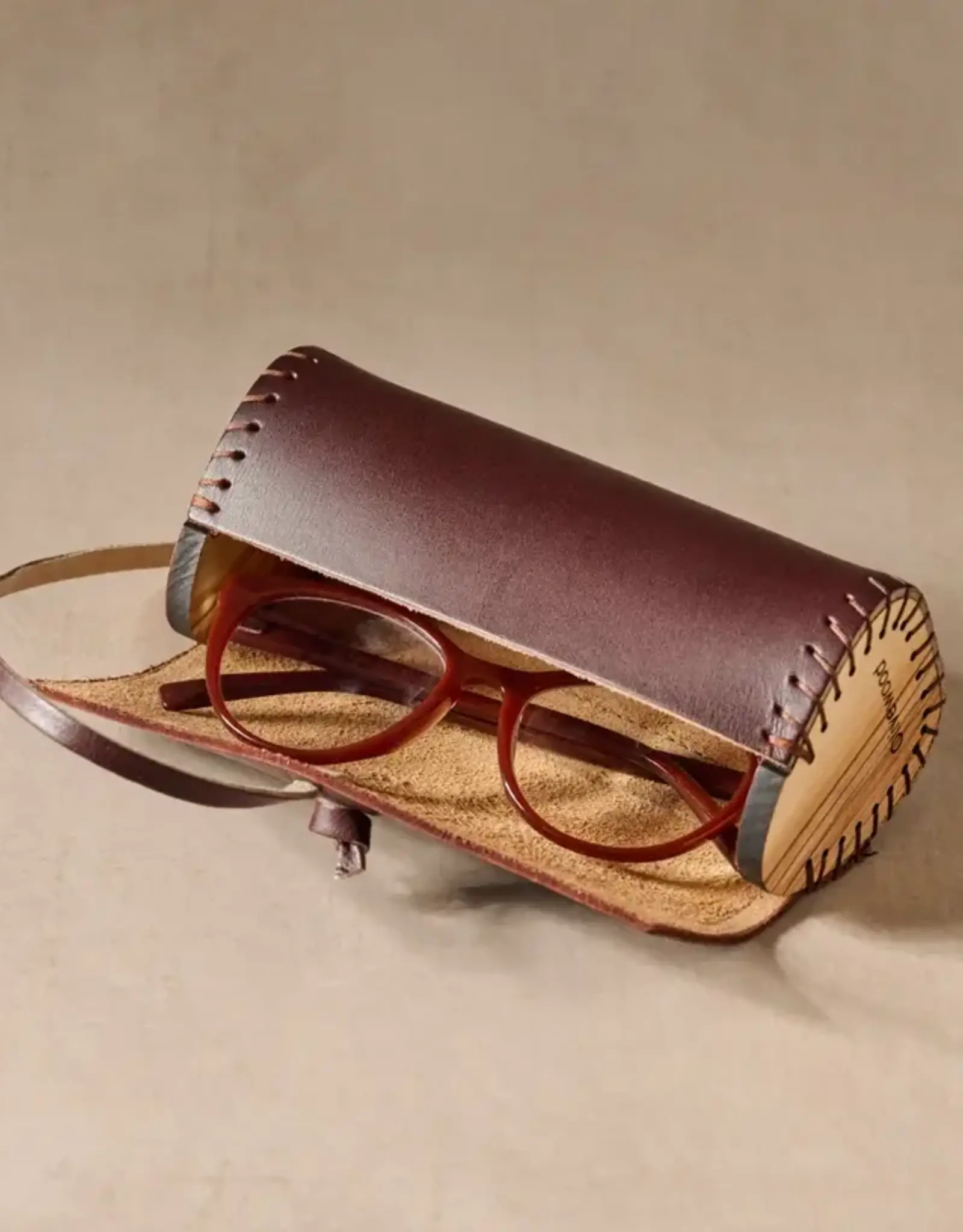 Ten Thousand Villages Asif Leather & Olive Wood Eyeglass Case