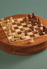 Ten Thousand Villages Acacia Wood Round Magnetic Chess Set