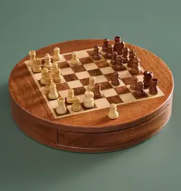 Ten Thousand Villages Acacia Wood Round Magnetic Chess Set
