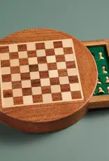 Ten Thousand Villages Acacia Wood Round Magnetic Chess Set