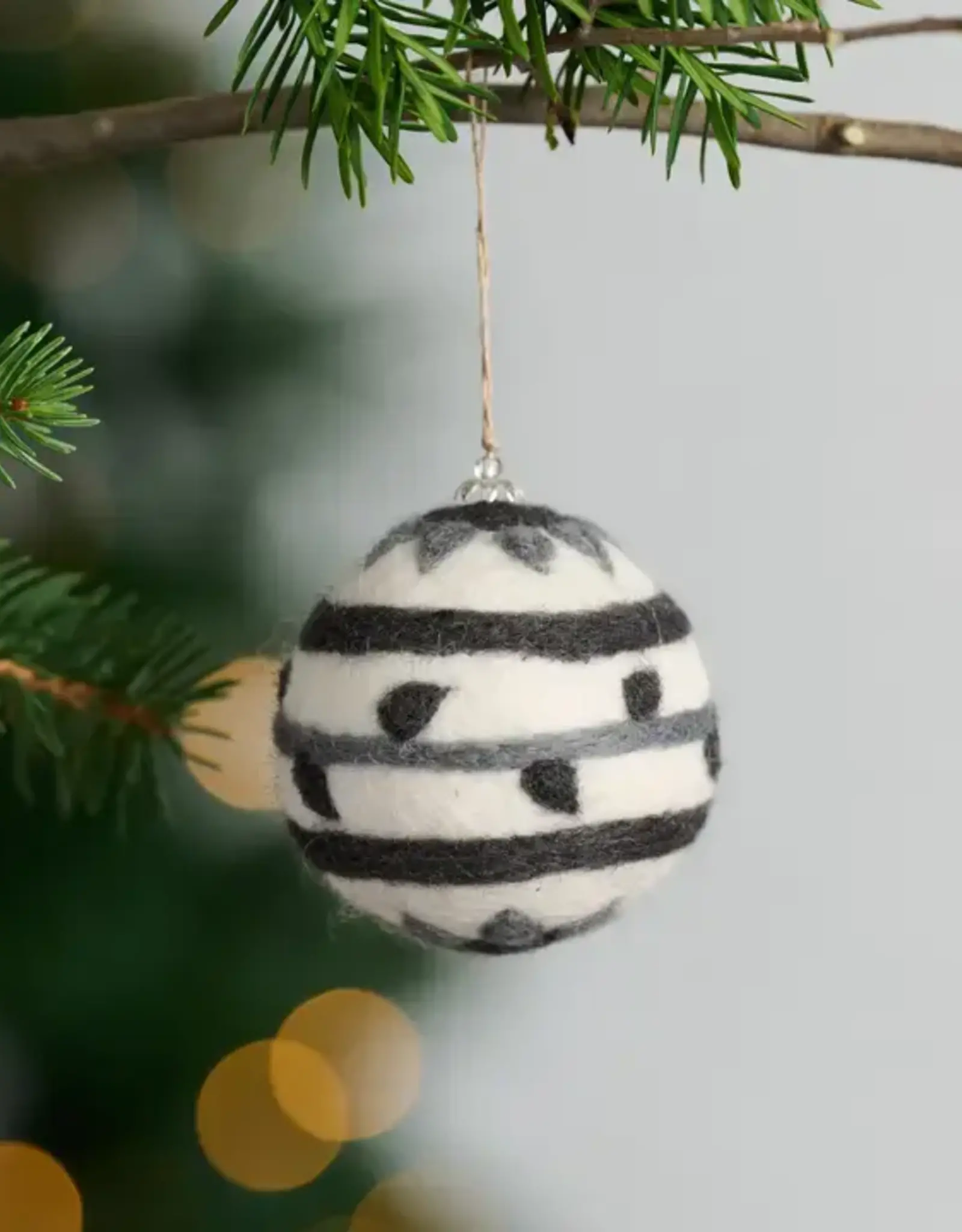 Ten Thousand Villages Striped Felt Ball Ornament