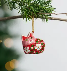 Ten Thousand Villages Painted Floral Cat Paper Mache Ornament