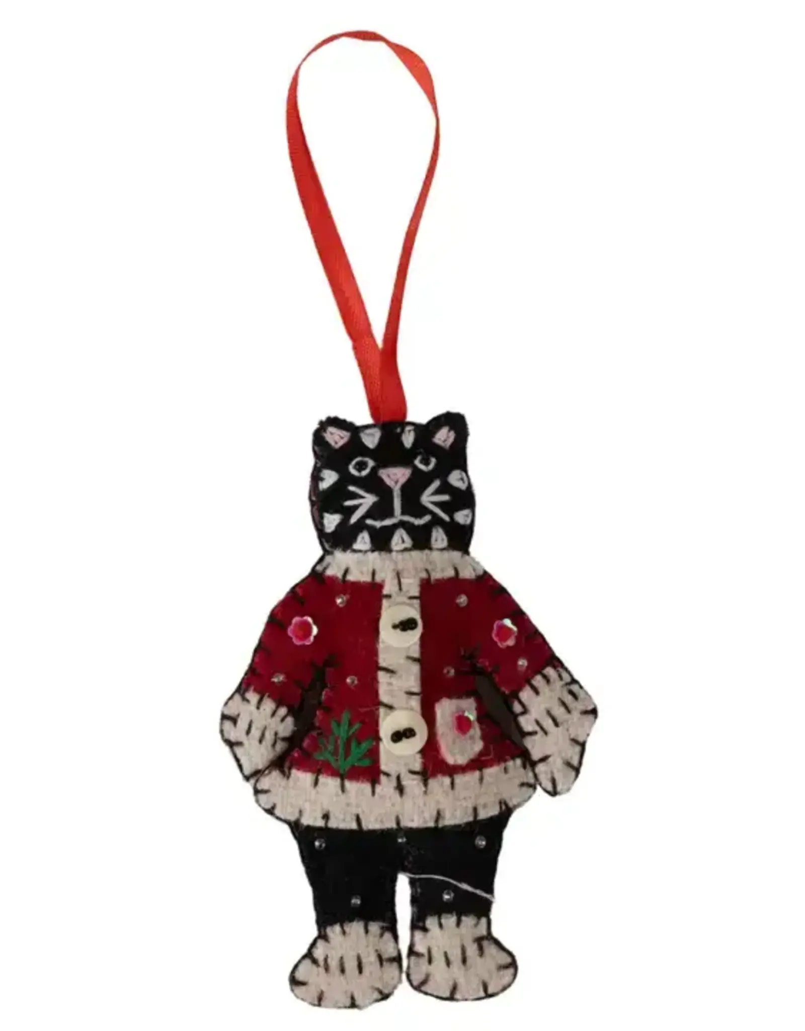 Ten Thousand Villages Santa Cat Claws Felt Ornament