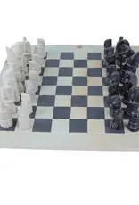 Global Crafts Maasai Chess Set - Soapstone, 15" Board, Black and White