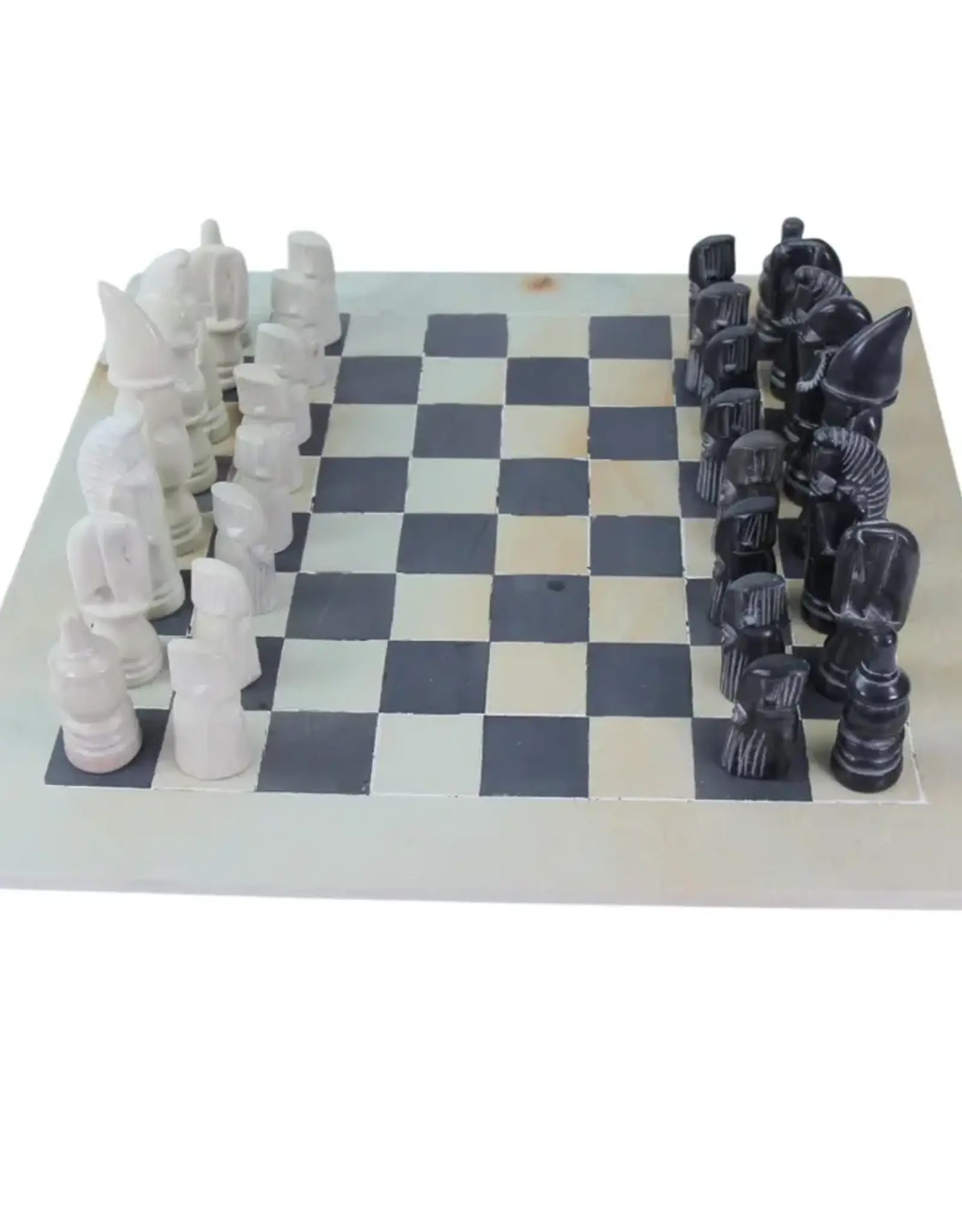 Global Crafts Maasai Chess Set - Soapstone, 15" Board, Black and White