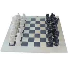 Global Crafts Maasai Chess Set - Soapstone, 15" Board, Black and White