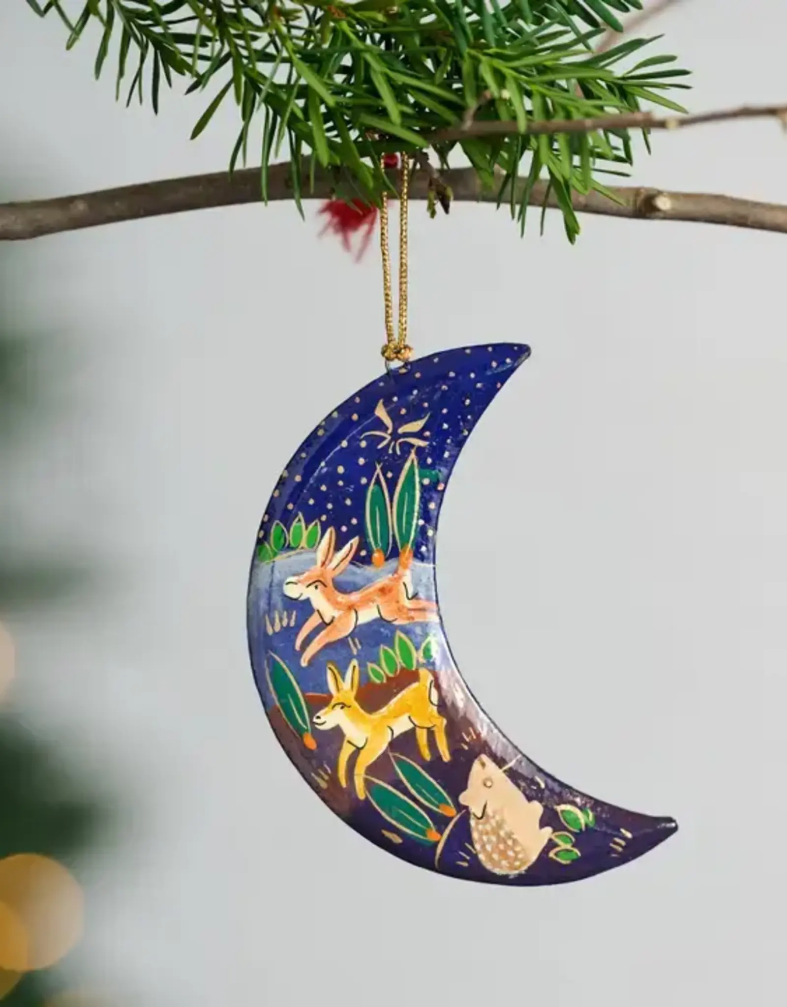Ten Thousand Villages Painted Moon Paper Mache Ornament
