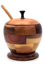 Upavim Crafts Checkered Hardwood Sugar Bowl and Spoon