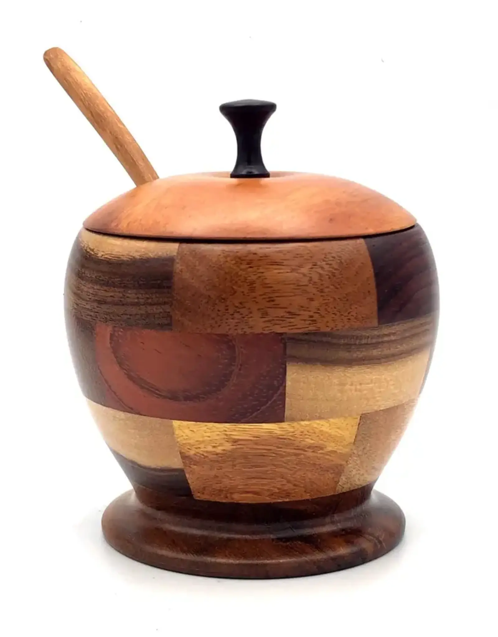 Upavim Crafts Checkered Hardwood Sugar Bowl and Spoon