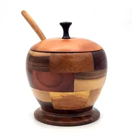 Upavim Crafts Checkered Hardwood Sugar Bowl and Spoon