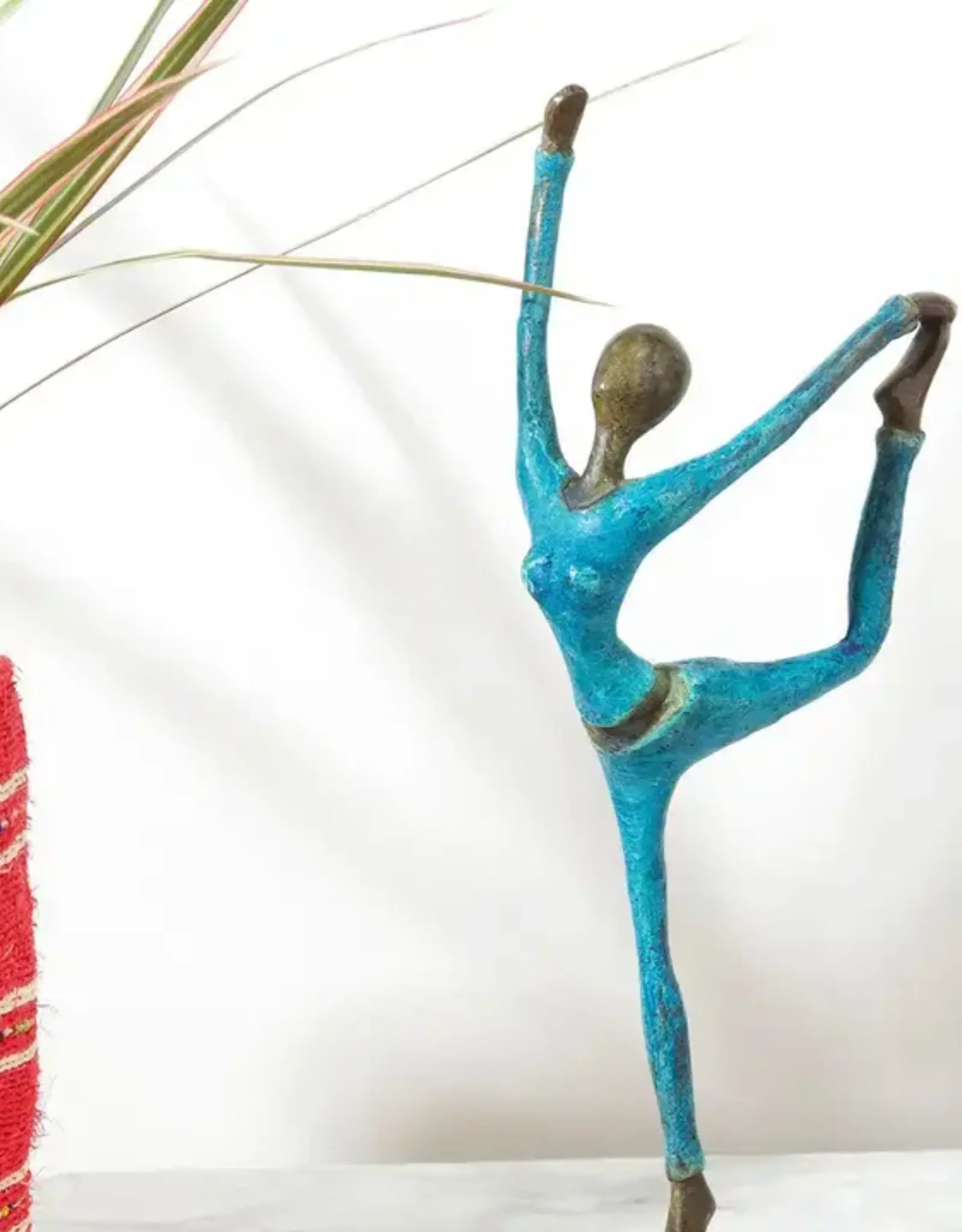 Swahili African Modern Yoga Dancer Pose Burkina Bronze Sculpture