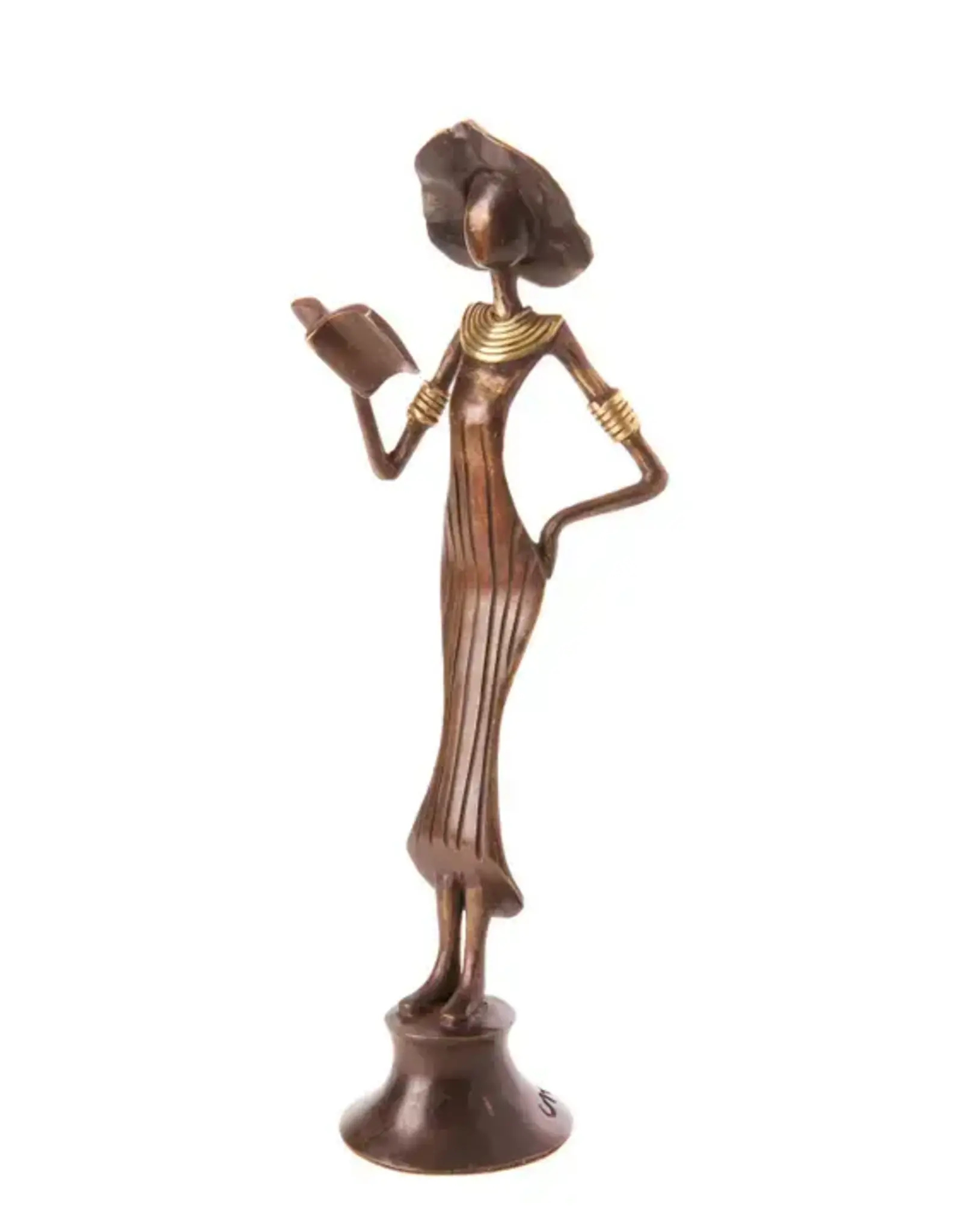 Swahili African Modern Noble by Nature Walking Reader Burkina Bronze Sculpture