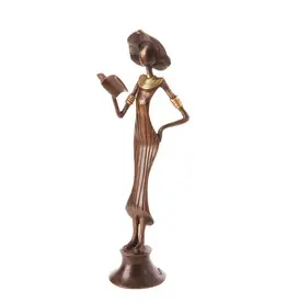 Swahili African Modern Noble by Nature Walking Reader Burkina Bronze Sculpture