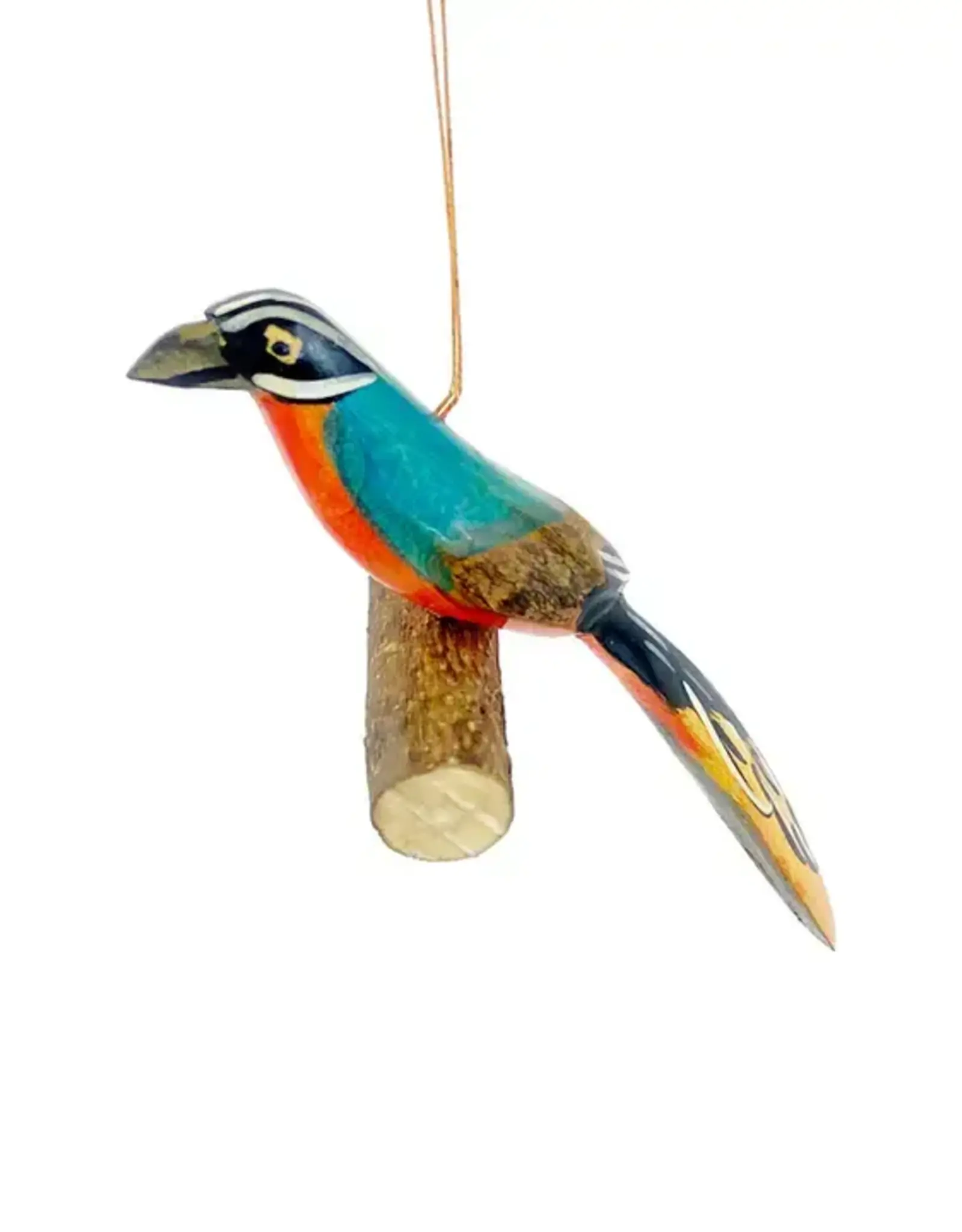 Swahili African Modern Wooden Bird on Perch Ornament