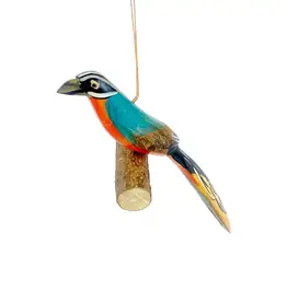 Swahili African Modern Wooden Bird on Perch Ornament