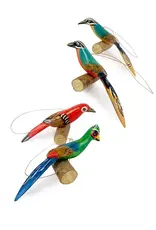 Swahili African Modern Wooden Bird on Perch Ornament