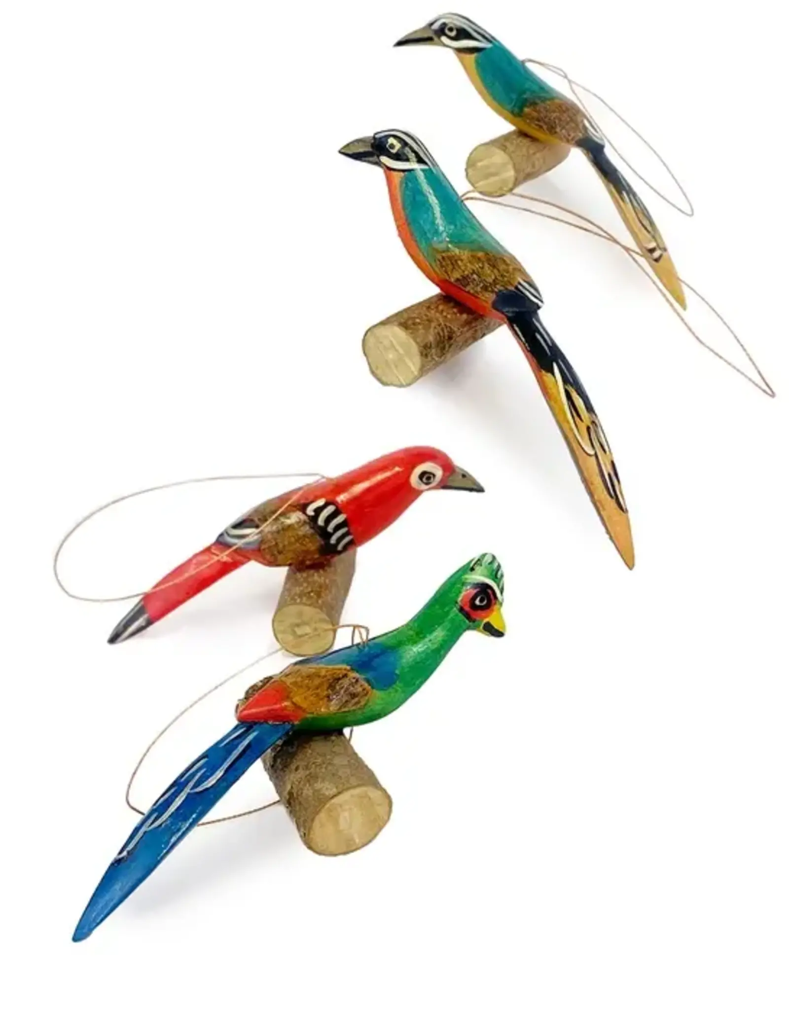 Swahili African Modern Wooden Bird on Perch Ornament