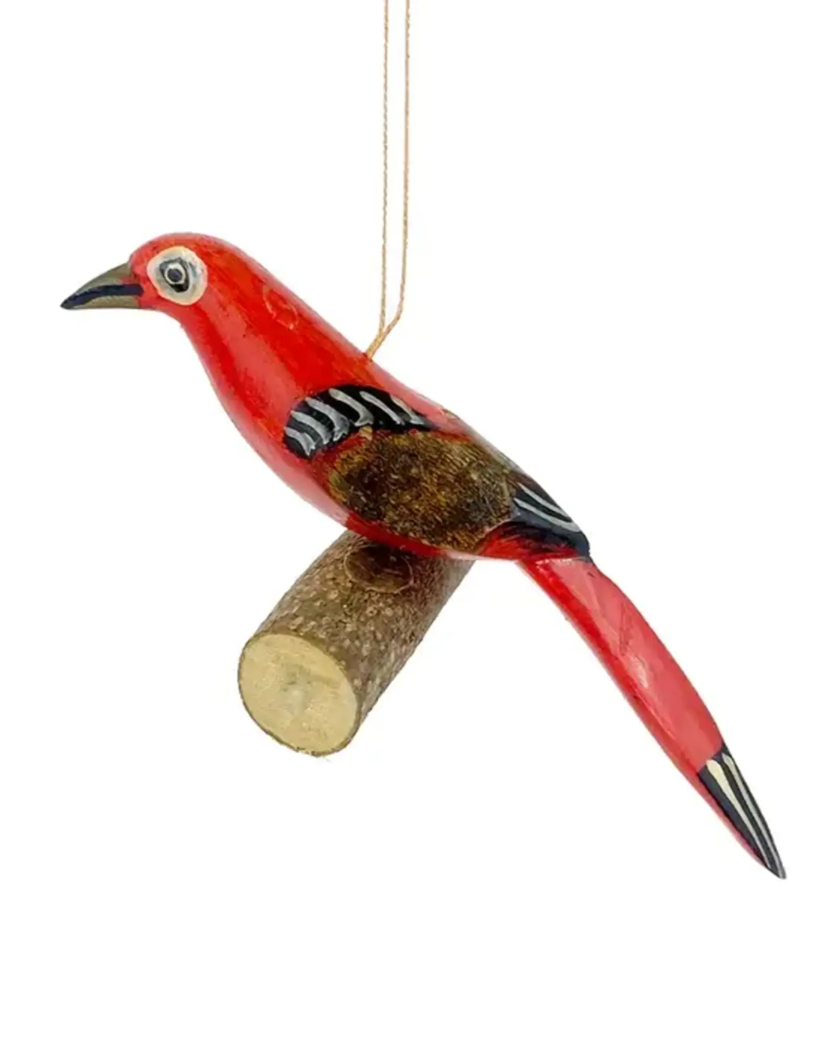 Swahili African Modern Wooden Bird on Perch Ornament