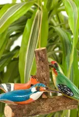 Swahili African Modern Hand Painted Perched Bird Trio Hanging Ornament