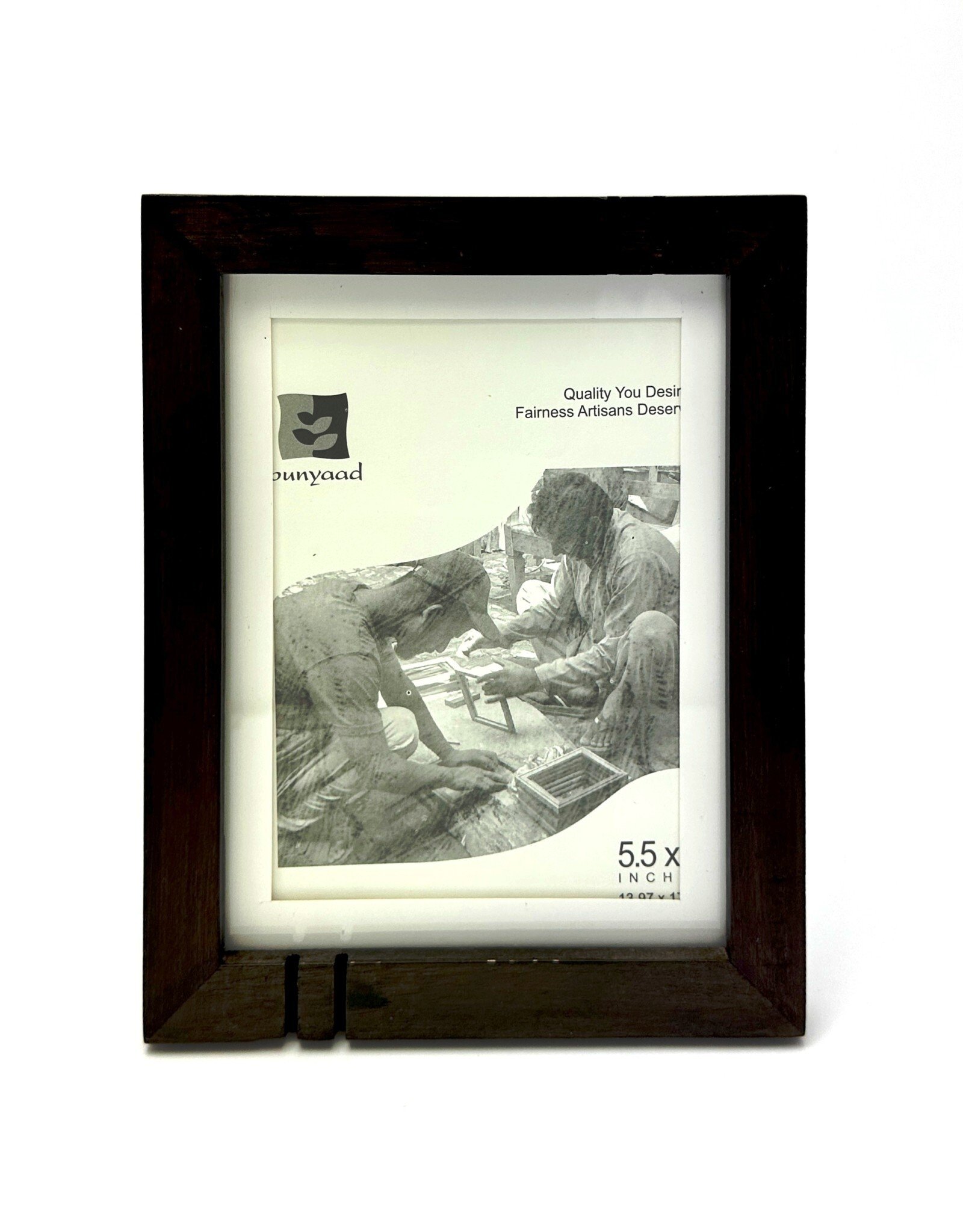 Bunyaad Pakistan Dark Red Oak Striped Wood Frame -  5"x7"