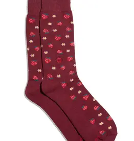 Conscious Step Socks that Support Self-Checks (Maroon Strawberries )