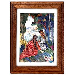Bunyaad Pakistan 211330 Natural Mahogany Etched Wood Frame  - 5"x7"