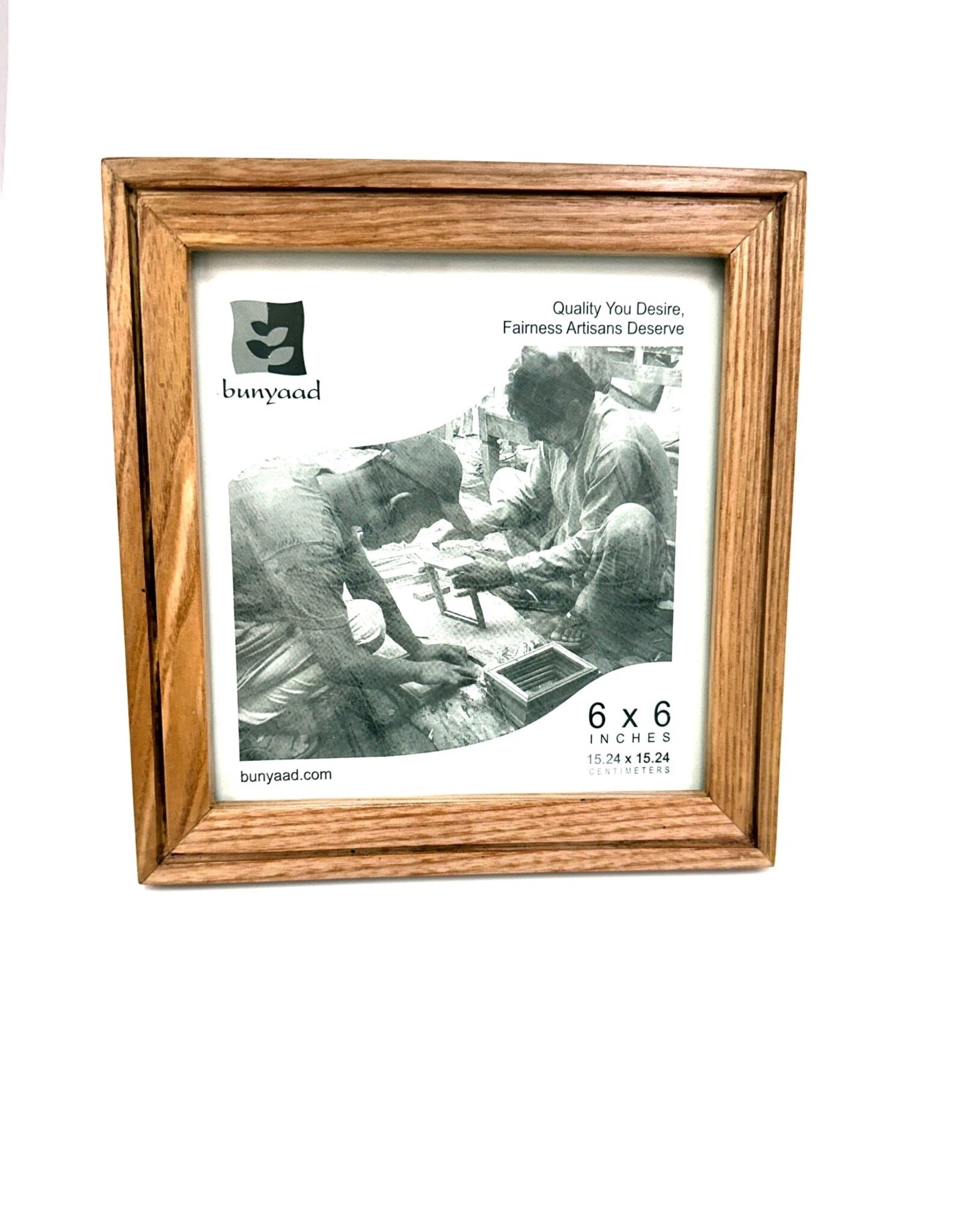 Bunyaad Pakistan Natural Red Oak Etched Wood Frame - 6"x6"
