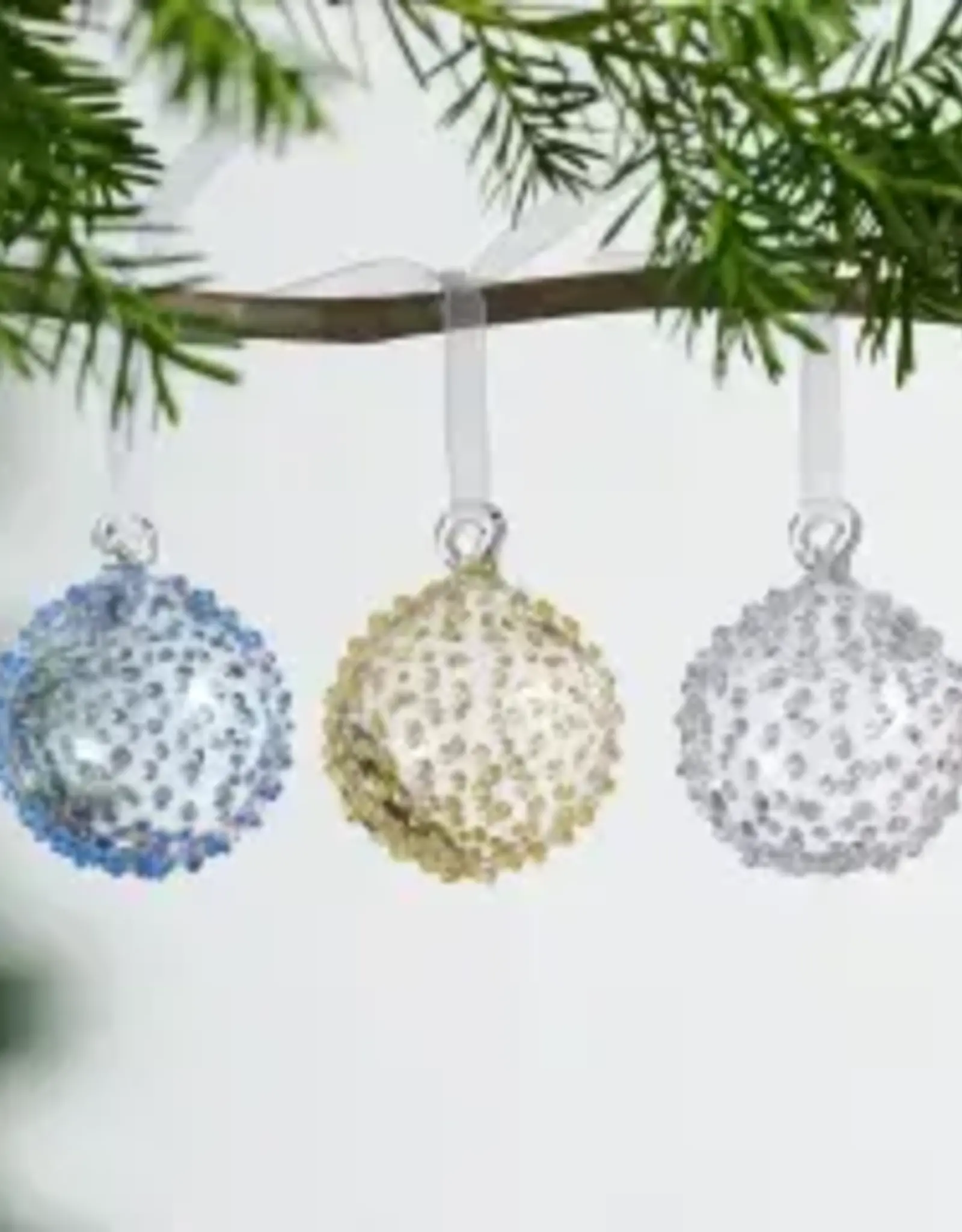 Ten Thousand Villages Handblown Studded Glass Ball Ornament - Blue
