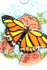 Pampeana Butterfly on a Pink Flower Glass Ornament