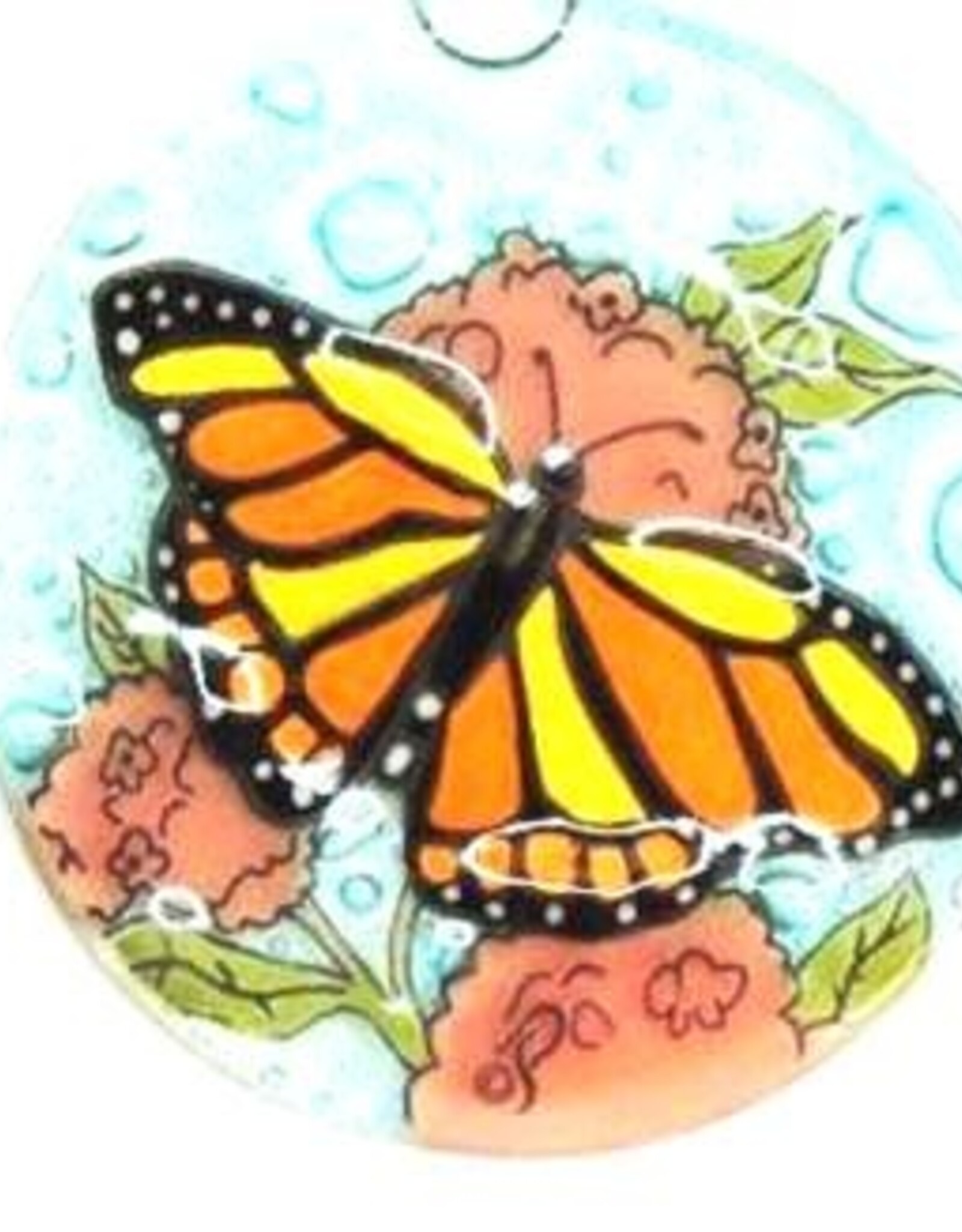 Pampeana Butterfly on a Pink Flower Glass Ornament