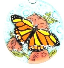 Pampeana Butterfly on a Pink Flower Glass Ornament