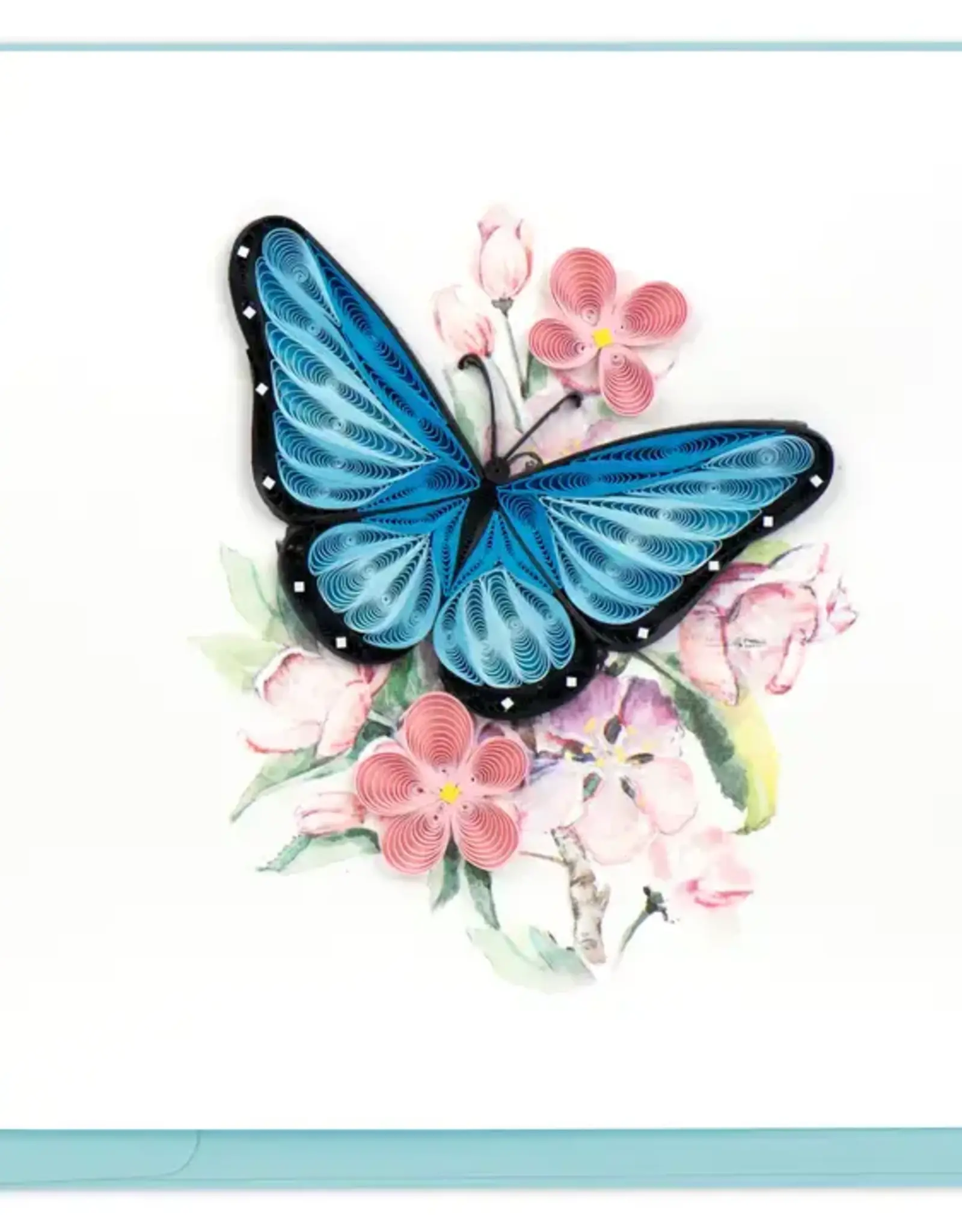 Quilling Card Quilled Blue Butterfly and Pink Flowers Card
