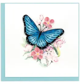 Quilling Card Quilled Blue Butterfly and Pink Flowers Card