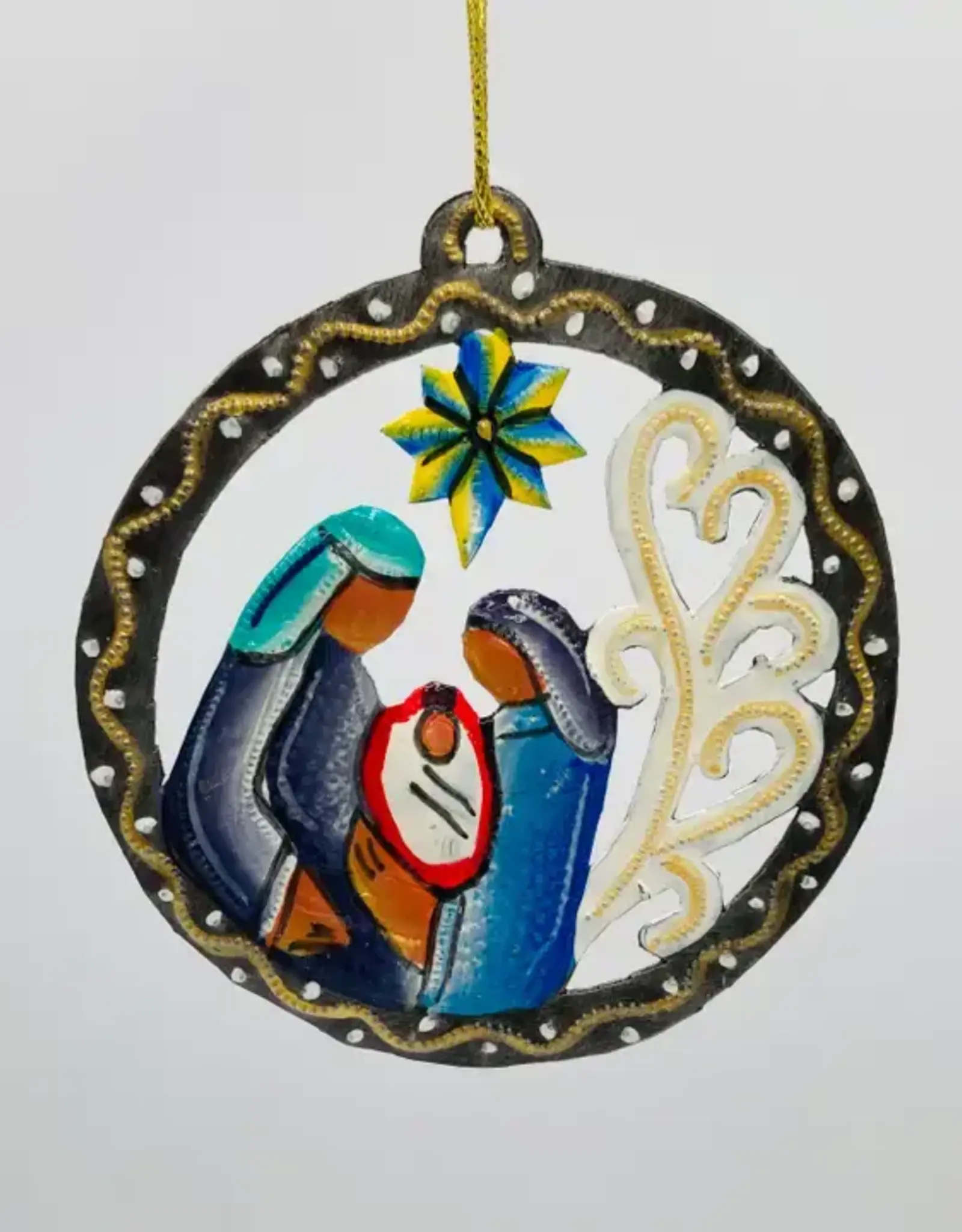 Dandarah Metal Nativity Ornament in a Medallion