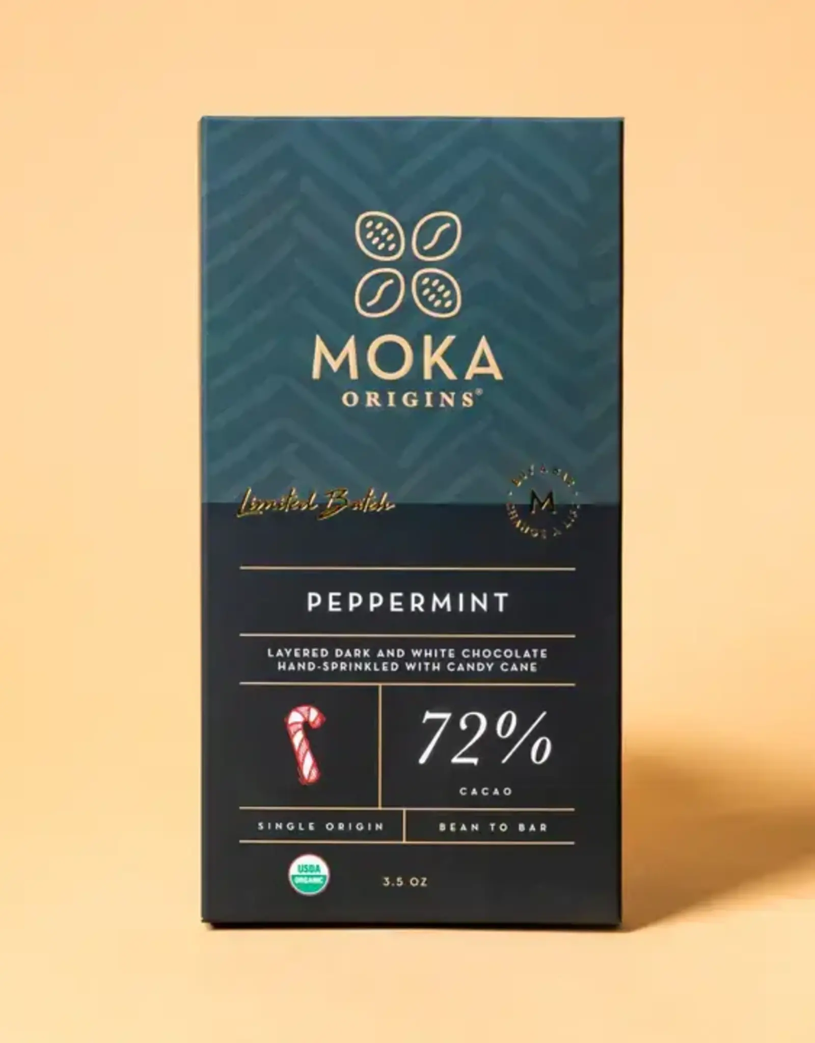 Moka Origins Peppermint Candy Cane Chocolate Bar 72%