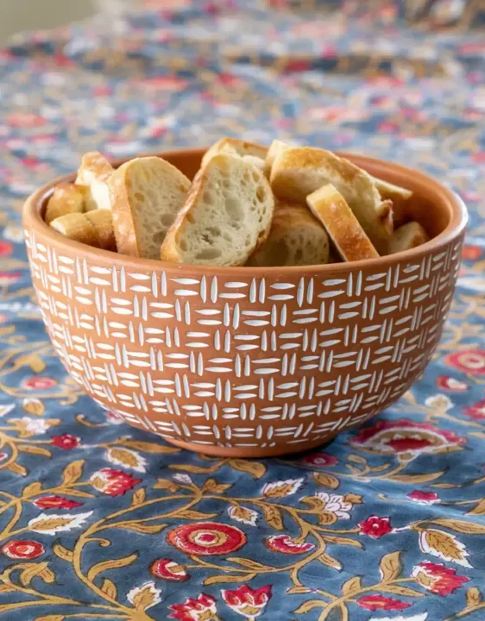Ten Thousand Villages Lattice Lines Terracotta Bowl