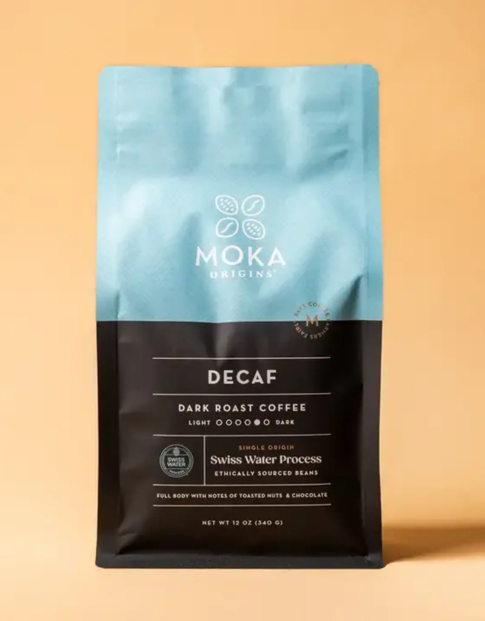 Moka Origins Dark Roast Decaf Coffee 12 oz / Whole Bean