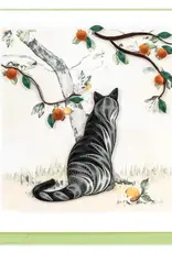 Quilling Card Quilled Cat & Orange Branch Greeting Card