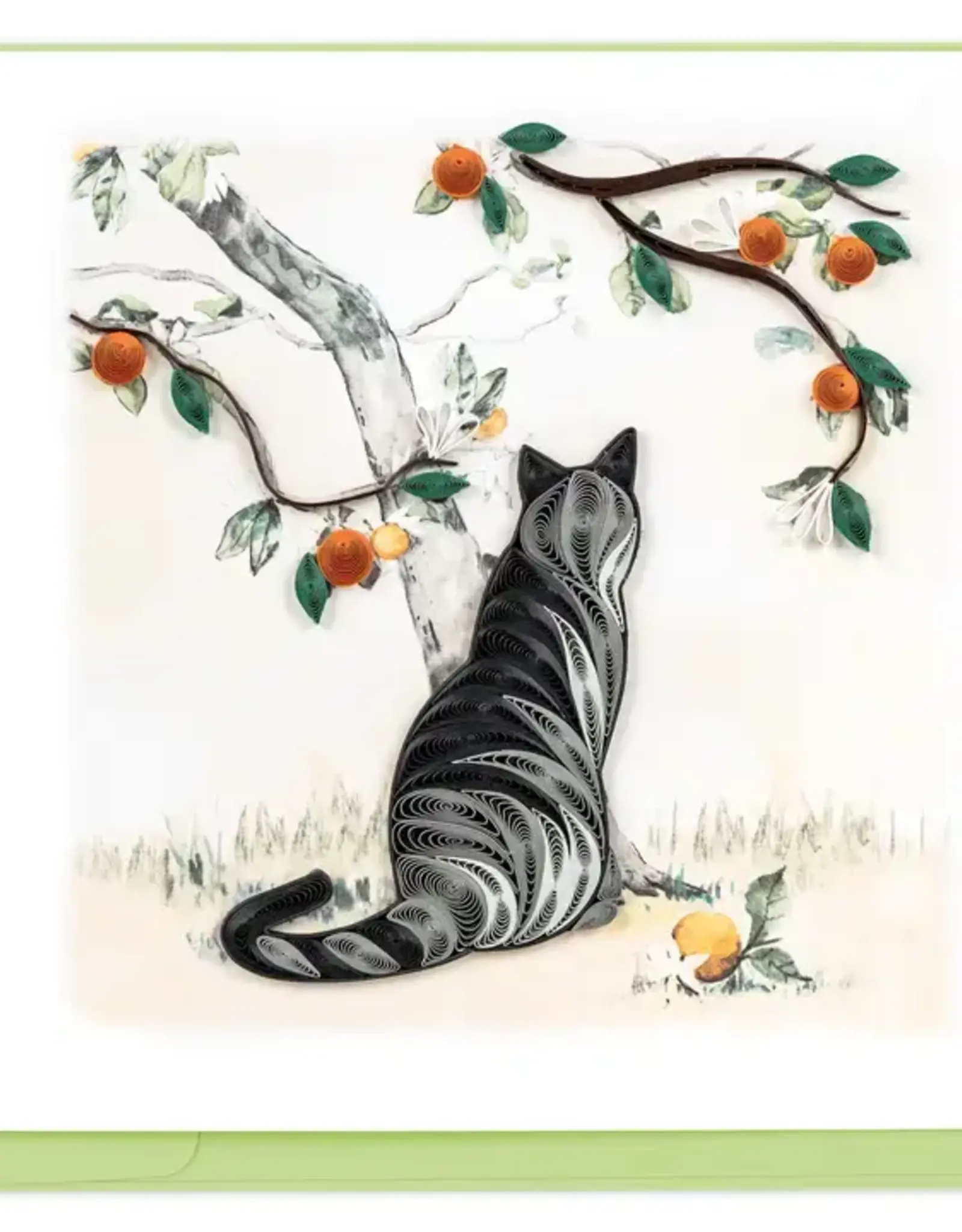 Quilling Card Quilled Cat & Orange Branch Greeting Card