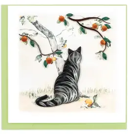 Quilling Card Quilled Cat & Orange Branch Greeting Card