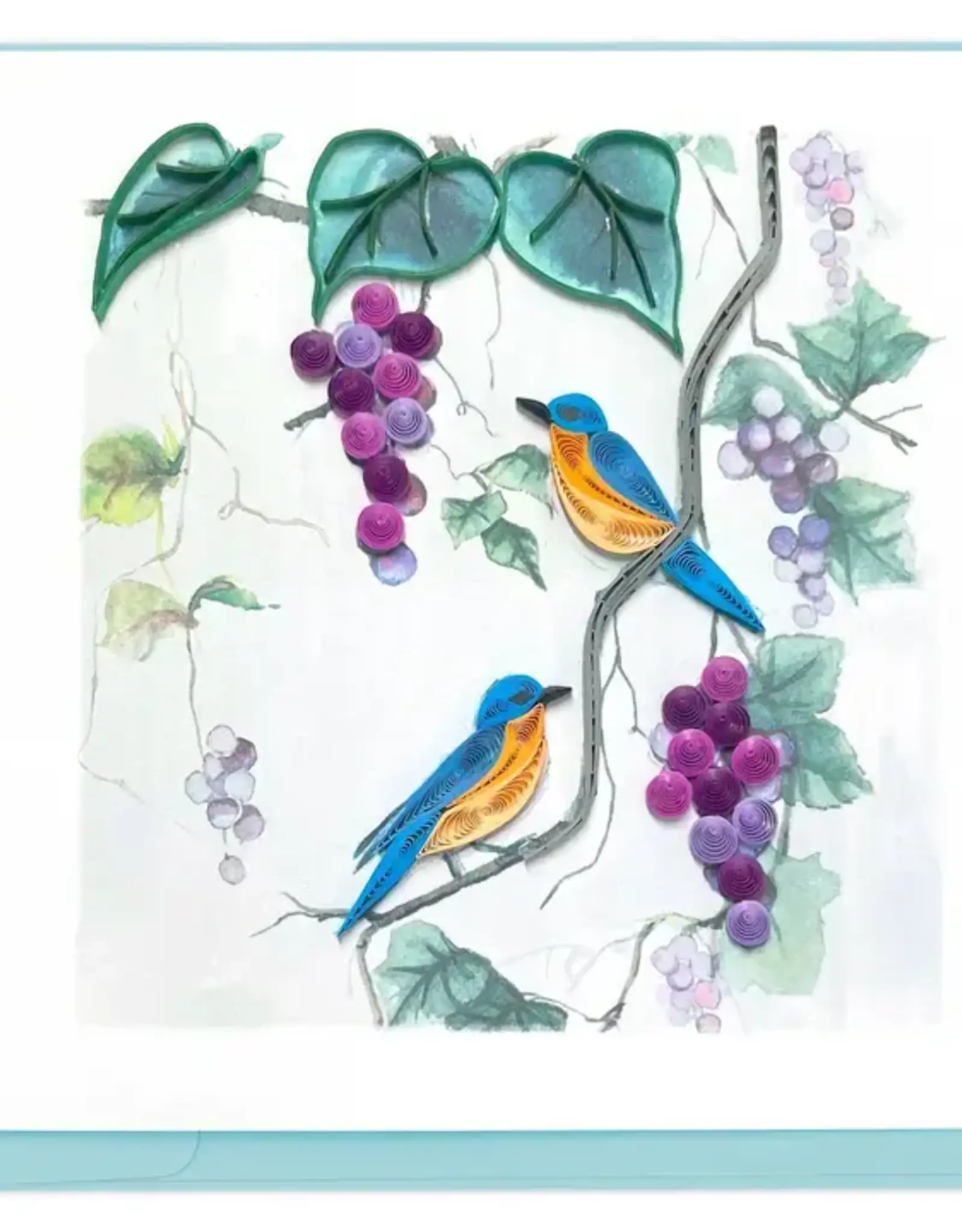 Quilling Card Quilled Purple Grapes & Bluebirds Greeting Card