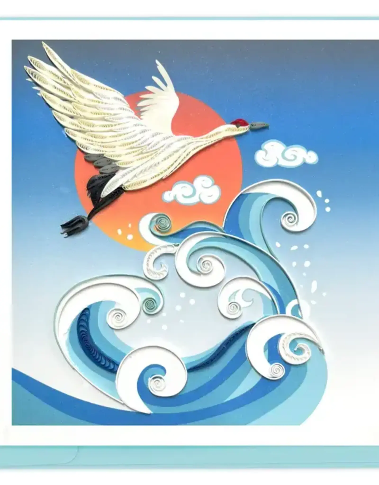 Quilling Card Quilled Wave, Crane & Sun Greeting Card