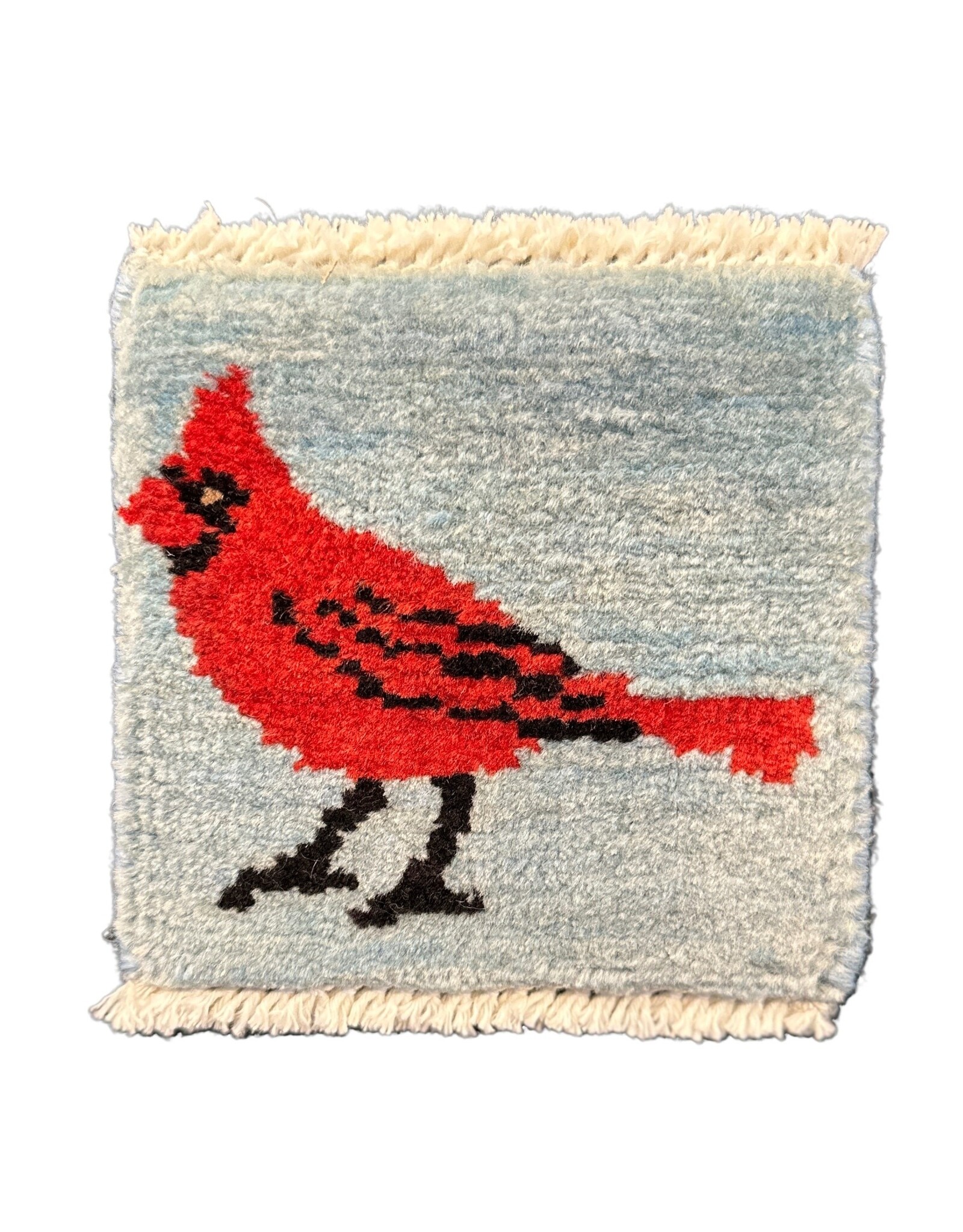 Bunyaad Pakistan Cardinal Standing on Blue Mug Rug