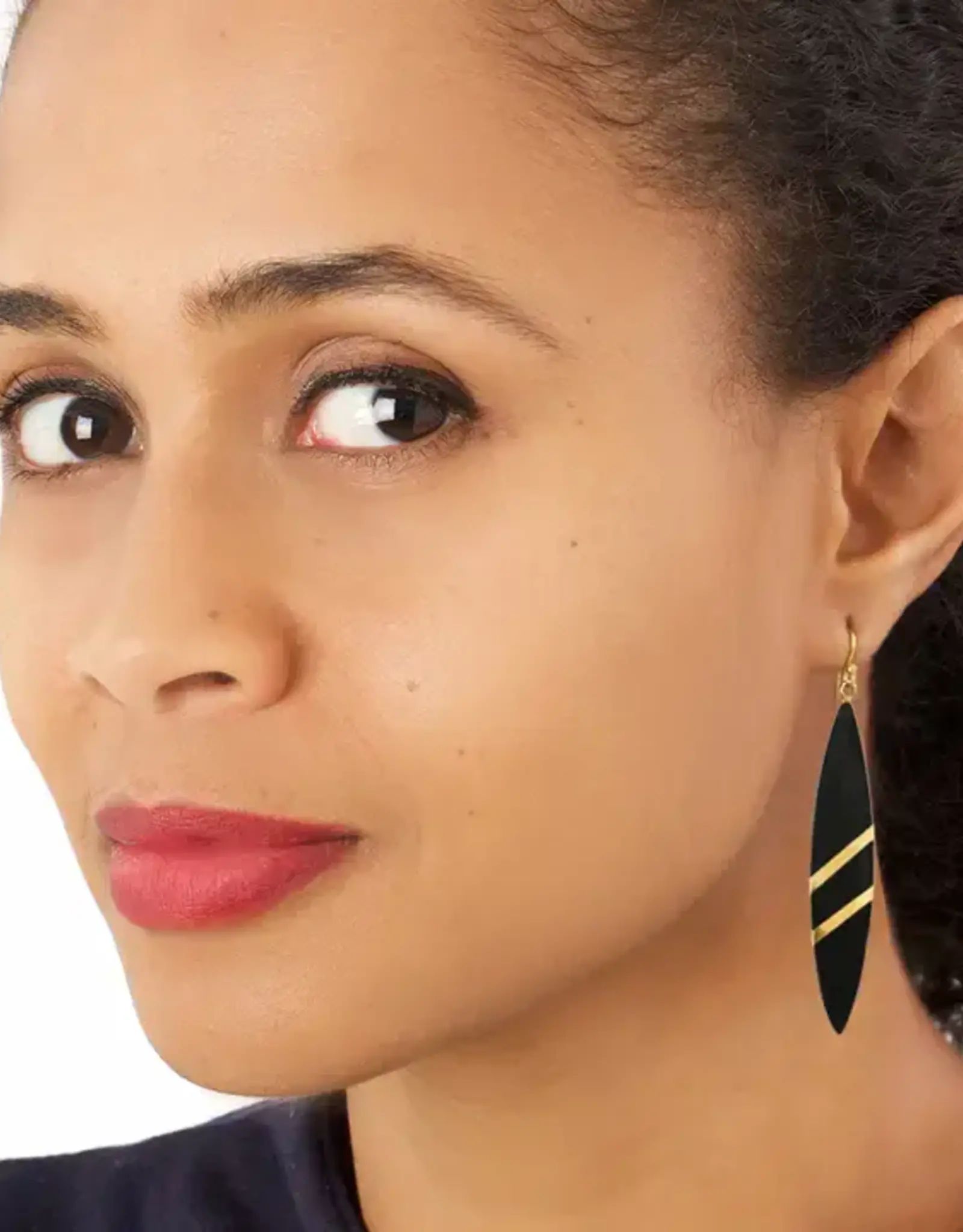 Swahili African Modern Horn and Brass Lancet Earrings